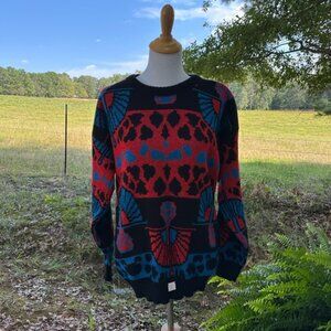 Vintage Women's Sweater in Red and Blue